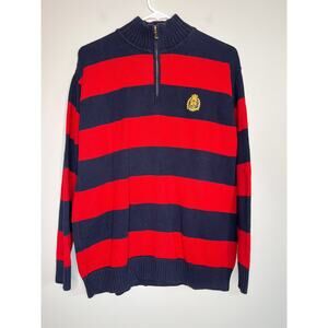Lauren Ralph Lauren Red Navy Gold Rugby Stripe Old Money Crest Logo Sweater M